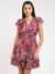 Pink Printed V-Neck Short Sleeves A-Line Dress
