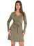 Green Solid Lapel Collar Full Sleeves Wrap Dress