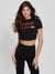 Women's Black Polyamide Printed Regular Fit Round Neck Short Sleeve Crop Top
