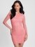 Pink Embellished Round Neck Full Sleeves Bodycon Dress