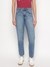 Blue Solid Tapered Fit Mom Jeans