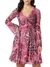 Guess Women's Pink Printed V-Neck Long Sleeves A-Line Dress
