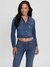 Blue Washed Collarless Full Sleeves Denim Jacket