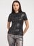 Black Solid Round Neck Short Sleeves Cristina - Metallic Top