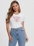 White Printed Round Neck Short Sleeves T-shirt