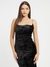 Black Self Design Square Neck Shoulder Straps Bodycon Dress