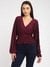 Maroon Self Design V-Neck Full Sleeves Wrap Top