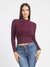Wine Polyamide Blend Ribbed Pullover Sweater