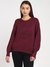Wine Viscose Blend Embellished Round Neck Sweater