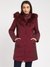 Wine Solid Hooded Full Sleeves Faux Fur Quilted Jacket