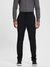 Black Polyamide Blend Solid Slim Fit Trouser