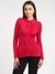 Red Solid Collar Neck Full Sleeves Top