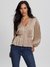 Beige Embroidered V-Neck Full Sleeves Joie Satin Top