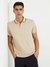 Men's Beige Cotton Solid Regular Fit Polo T-shirt