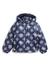 Blue Printed Hooded Neck Puffer Jacket