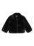 Black Solid Spread Collar Faux Fur Jacket