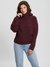 Wine Self Design High Neck Full Sleeves Sweater