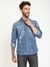 Blue Printed Spread Collar Full Sleeves Denim Shirt