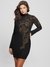 Black Embellished Mock Neck Full Sleeves Bodycon Dress