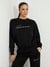 Black Polyester Blend Solid Round Neck Sweatshirt
