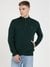 Green Cotton Blend Solid Full Zip Sweater