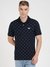 Blue Cotton Blend Printed Polo Neck Polo T-Shirt
