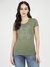 Lichen Leaf Green Printed Round Neck Short Sleeves T-Shirt