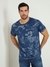 Blue Cotton Blend Printed Round Neck T-Shirt