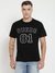 Black Printed Round Neck Short Sleeves Varsity T-shirt