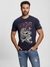 Men's Navy Blue Cotton Animal Print Regular Fit T-shirt