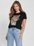 Black Printed Round Neck Short Sleeves T-Shirt