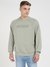 Green Cotton Blend Solid Round Neck Sweatshirt
