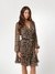 Guess Women Brown Animal Print V-Neck Long Sleeves Fit & Flare Dress