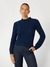 Guess Women Navy Blue Cable Knitted Mock Neck Long Sleeves Pullover
