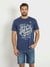 Blue Pure Cotton Printed Round Neck T-Shirt