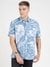 Blue Linen Blend Printed Spread Collar Shirt
