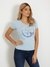 Blue Cotton Blend Embellished Round Neck T-Shirt