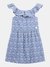 Blue Round Neck Sleeveless Embroidered A-Line Dress