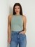 Green Solid Round Neck Sleeveless Mora Cut Out Back Top
