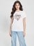 White Cotton Blend Printed Round Neck T-Shirt