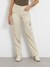 Beige Embroidered High-Rise Cargo Trouser