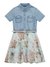 Blue Spread Collar Short Sleeves Printed Dress