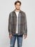 Guess Men's Brown Checked Spread Collar Long Sleeves Shirt