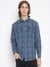 Guess Men's Blue Checked Spread Collar Long Sleeves Shirt