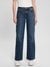 Guess Women's Blue Solid Mid-Rise Straight Leg Jeans