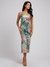 Green Printed Cowl Neck A-Line Dress