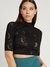 Black Polyester Blend Embroidered Luxe Lace Top