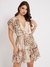 Beige Printed V-Neck Short Sleeves Fit And Flare Dress