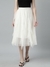 SHOWOFF Women's Solid Flared Cream Midi Skirt