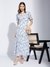 Latin Quarters Women Blue Half Sleeve Printed Maxi Dress